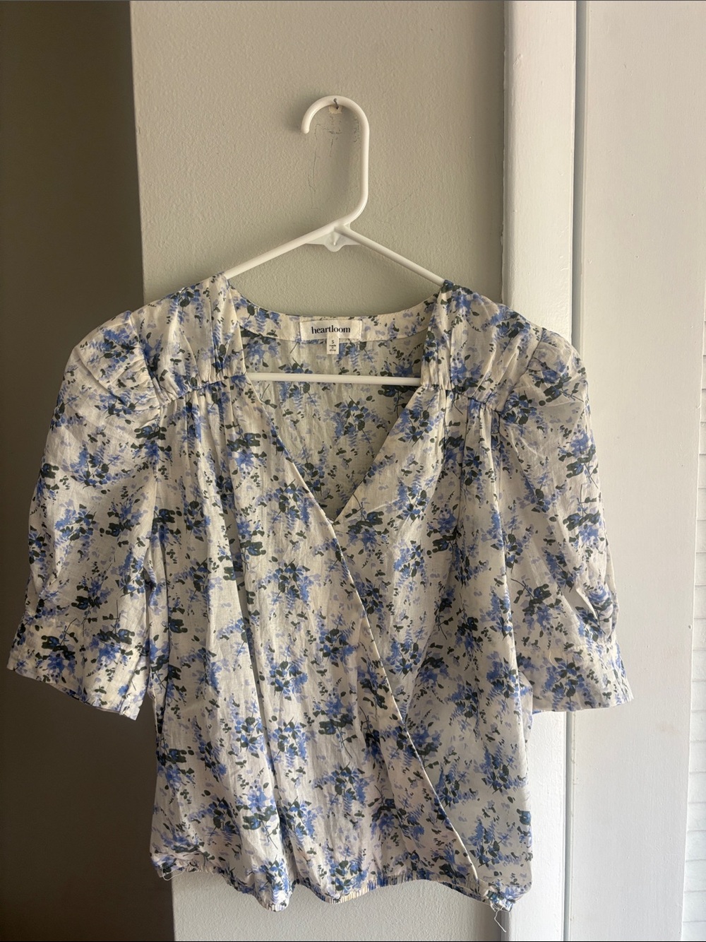 Heartloom White Blouse with Blue Floral Print